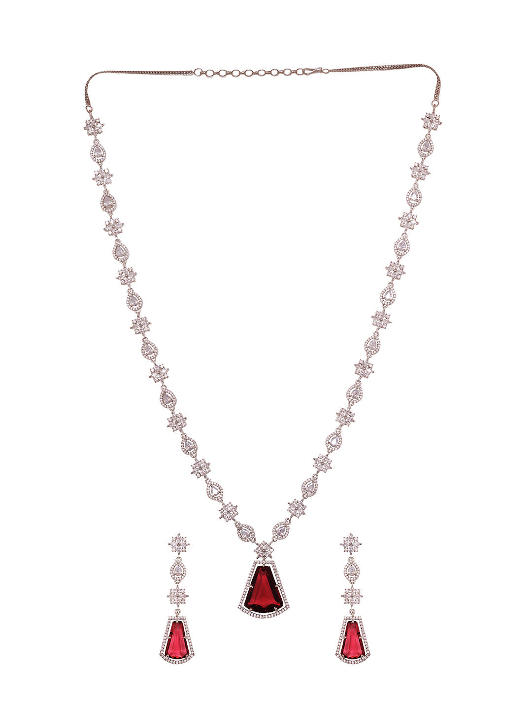 Silver Toned Red AD studded Luxe Haram Necklace Jewellery Set, zaveri pearls, sale price rs, sale price, sale gold plated, sale gold, sale, rubans, ring, regular price, priyassi jewellery, ku